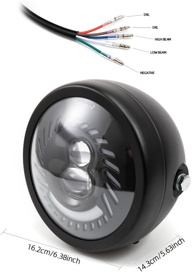 BENEALL Motorcycle Headlight 5.75 inch Round LED with Mounting Brackets Assembly, Front Headlamp with DRL High/Low Beam for Cafe Racer E-bike Bobber Chopper (style E) - Image 3